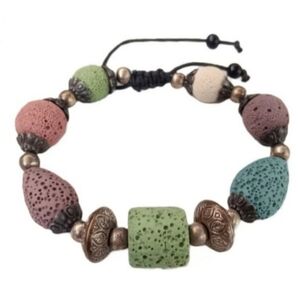 Pumice Beaded Bracelet | Black Paracord Braided | Multicolor